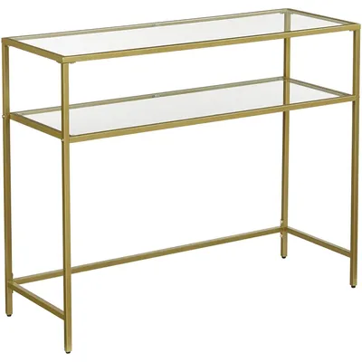 Obrázok produktu pre Konferenčný stolík, 2 úrovne, tvrdené sklo, zlatý rám, nastaviteľné nohy, 100 x 35 x 80 cm