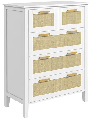 Immagine prodotto di Comò - Cassettiera - Armadio contenitore - Comò con cassetti - Mobiletto - 5 cassetti - Maniglie in legno massello - Guide scorrevoli in metallo