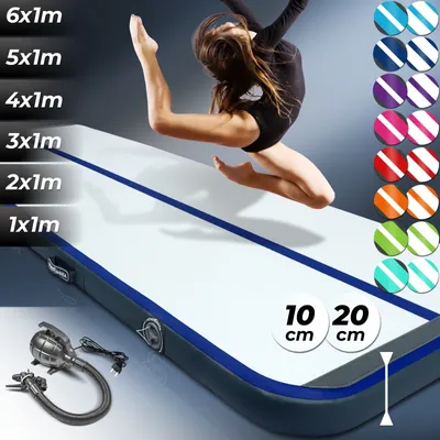 Produktbild von AIRTRACK Matte Tumbling Matte mit Pumpe PVC Tumblingmatte Gymnastikmatte Turnmatte Farbe: Dunkel-Blau Maße: 100*100x10cm
