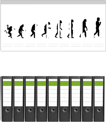 Produktbild von Wallario 9 Stück breite Ordner inkl. Klebeetiketten mit Motive Evolution - Die Entwicklung des Menschen -  Set mit Rückenschildern / Ordnerrücken Stickern