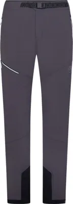 Trekkinghose "Velan 2.0 Pant M" von La Sportiva in Grau mit reflektierenden Elementen und verstärkten Beinabschlüssen.