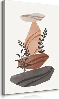Produktbild von Muralo Leinwandbild Canvas STEINE Pflanzen Blätter Abstraktion Boho Stil Br. 40cm x Hö. 60cm