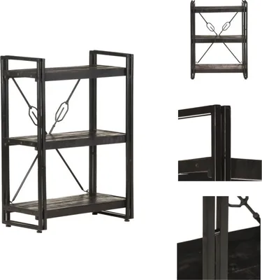 Image de Étagère vidaXL à 3 compartiments, noire, 60 x 30 x 80 cm, en bois massif de manguier - Étagères et bibliothèques