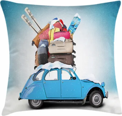 Produktbild von ABAKUHAUS Winter Kissenbezug, Thema Reisen Urlaub, Dekokissenhüllen Waschbar Inn/Outdoor Beidseitiger Druck mit Reißverschluß, 50 x 50 cm, Mehrfarbig