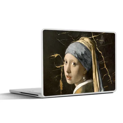 Produktbild von MuchoWow® Laptop Aufkleber Sticker Cover Mädchen mit Perlenohrring - Vermeer - Marmor 25x18 cm - Laptop-Deko