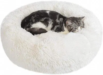 Produktbild von Famanu Hundebett Katzenbett Fluffy Rund aus Plüsch - Donut Kuschliges Hundekissen Waschbar M/L/XL für Kleine, Mittelgroße und Große Hunde, Katzen und