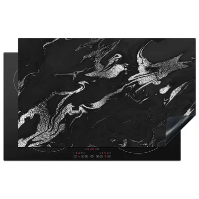 Obrázek produktu pro KitchenYeah® Kryt varné desky mramor - černý - stříbrný - 83x51cm, dekorace do kuchyně, keramický kryt varné desky, kryt varné desky