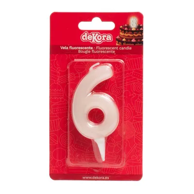 Produktbild von Tortenkerze Zahl 6 weiß 6cm