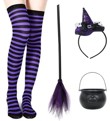 Obrázok produktu pre Sada kostýmových doplnkov pre čarodejnicu: metla, klobúk a rukavice – doplnky na Halloween