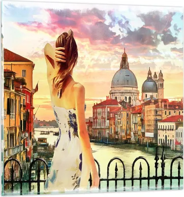 Produktbild von Bilder auf glas - Venedig Brücke Wasser - 60x60cm - Glasbilder - Wandbilder - Kunstdruck - zum Aufhängen bereit - Wanddekoration aus Glas - Glas Bilder - Wandbild auf Glas - Einteilig - GAC60x60-3495