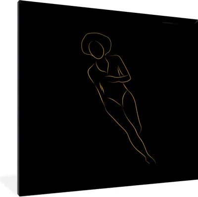Produktbild von MuchoWow® Gerahmtes Poster Frau - Gold - Schwarz - Strichzeichnung 40x40 cm - Poster mit Schwarzem Bilderrahmen Wandposter Rahmen Foto Bilder - Mit Rahmen - Wanddekoration Schlafzimmer