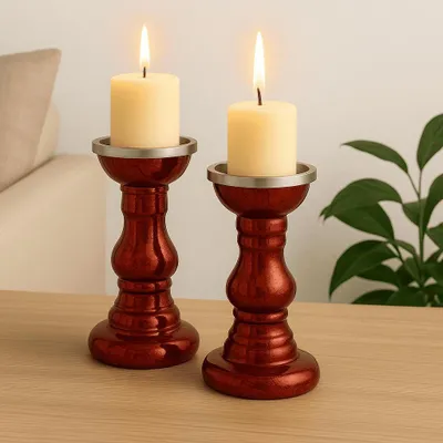 Produktbild von 2 Kerzenständer Kerzenleuchter Kerzenhalter Glasleuchter Weihnachten Rot Glas