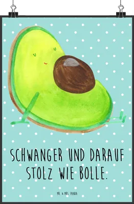 Produktbild von Mr. & Mrs. Panda Bild Avocado Schwangerschaft DIN A2 - Türkis Pastell - Geschenk, wanddeko, Baby, Wandbild, Plakat, Kunstdruck, drucke, Liebe, Schwanger