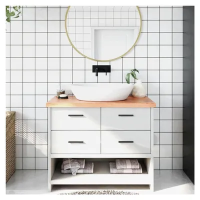 Produktbild von Waschtischplatte aus Eichenholz, 100x50x2-4 cm mit Naturkante, lackiert für Badezimmer, Regal oder Schreibtisch