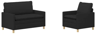 Image de Ensemble de canapés vidaXL, 2 pièces, couleur noire, revêtement en tissu