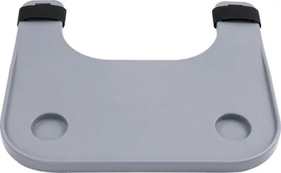 Obrázok produktu pre Podnos na invalidný vozík – odnímateľný stolík s držiakom na poháre – pre podrúčky 40–50 cm – rozmery 58×53 cm – držiak na poháre Ø7,3 cm – nosnosť 50 kg – sivá farba