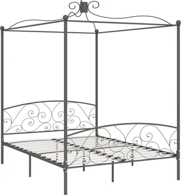 Produktbild von Möbel Bettgestell inkl. Lattenrost - Doppelbett - Himmelbett-Gestell Grau Metall 160 x 200 cm - Polsterbett Klassische Betten CLORIS7920029