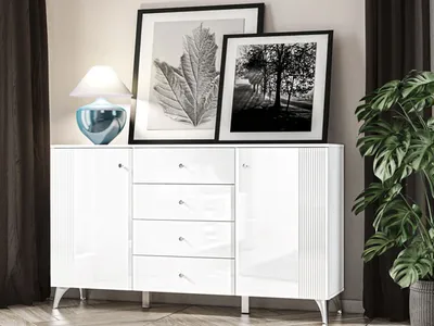 Image de Buffet « Villa » 160 cm, MDF blanc brillant, 2 portes 76474409