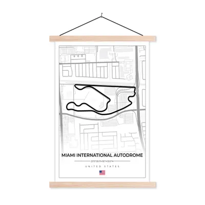 Produktbild von MuchoWow® Textilposter Rennstrecke - Vereinigte Staaten - Formel 1 - Miami International Autodrome - Rennstrecke - Weiß 40x60 cm mit holzfarbenen Rahmen - Poster
