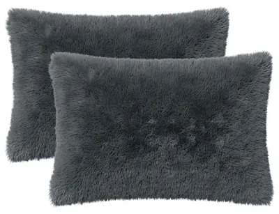 Image de vidaXL, housses de coussin 2 pièces, modèle HEERLEN, anthracite, 50 x 75 cm, en polaire
