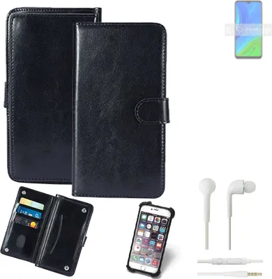 Produktbild von K-S-Trade 360° Hülle kompatibel mit Huawei P Smart 2020 inkl. Headphones schwarz Kunstleder Case BookCase WalletCase Kunstlederederhülle