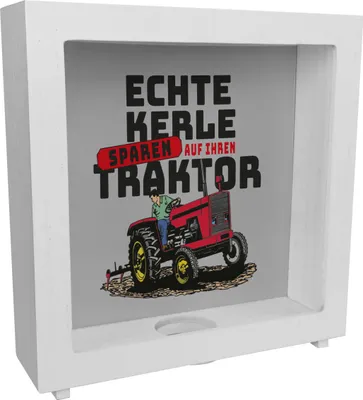 Produktbild von Echte Kerle sparen auf ihren Traktor Rahmen Spardose aus Holz für Landwirte in
