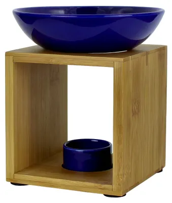 Produktbild von Duftlampe Malmö Blau, große Schale, Fair Trade, Aromalampe aus Bambusholz und Keramik