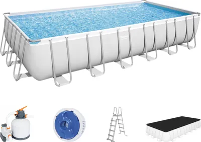 Produktbild von Power Steel™ Frame Pool Komplett-Set, eckig, mit Sandfilteranlage, Sicherheitsleiter & Abdeckplane 732 x 366 x 132 cm