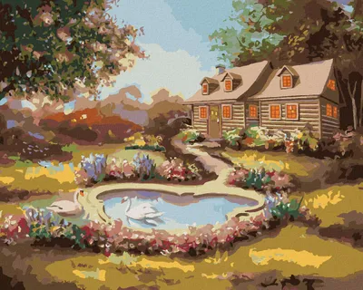 Produktbild von Zuty - Malen nach Zahlen - SCHWÄNE, BLUMEN UND HAUS (D. RUSTY RUST), 40x50 cm, mit Keilrahmen (bereits gespannt)