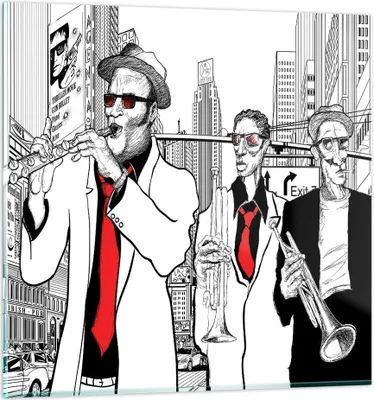 Produktbild von Bilder auf glas - Jazz Musik Musiker - 60x60cm - Glasbilder - Wandbilder - Kunstdruck - zum Aufhängen bereit - Wanddekoration aus Glas - Glas Bilder - Wandbild auf Glas - Einteilig - GAC60x60-3565