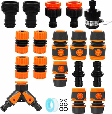 Produktbild von Schlauchverbinder für Gartenschläuche, Verbindungssatz für Außenwasserhahn und Gartenschlauch, Schnellkupplung, Adapter für Wasserhähne mit 3/4 Zoll und 1/2 Zoll Anschluss