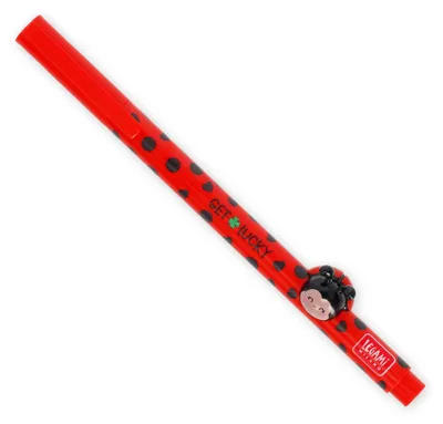Produktbild von Legami - Gel-Kugelschreiber mit kleinem Tier, Lovely Friends, Ladybug, rollt nicht, rote Tinte, abnehmbares und wiederverwendbares Tier, 0,5 mm Spitze