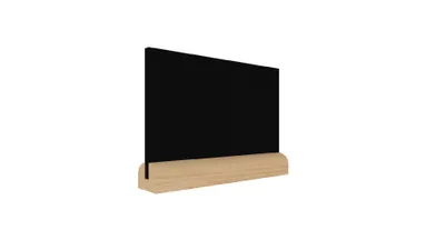 A small black chalkboard with a wooden base, presented on a white background.