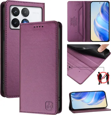 Produktbild von Lederhülle für Xiaomi Poco F6 Pro/Redmi K70/K70 Pro Hülle Flip Brieftasche Kartenfächern Ständer Schutzhülle Lila