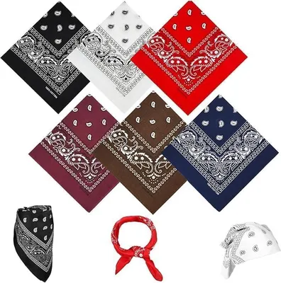 Imagen del producto de Conjunto de 6 bandanas con estampado paisley, de 55 cm, uni, para mujeres y hombres