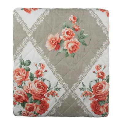 Obrázek produktu pro Clayre & Eef Přehoz na postel 240x260 cm Šedá Růžová Bavlněné květiny