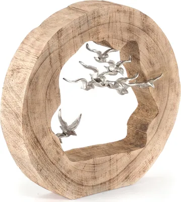 Produktbild von DESIGN SKULPTUR "BIRDS" | 36 cm, Holz mit Aluminium | Dekfofigur