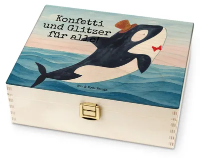 Produktbild von Mr. & Mrs. Panda Teebeutelbox Orca Zylinder Design - Weiß - Geschenk, Teebox, Urlaub, teedose holz, Fest, Konfetti, Geburtstag, Narwal, Glückwunsch, für Paare, Tee Box