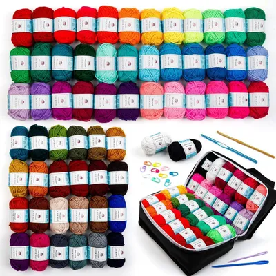 Produktbild von Häkelwolle Set 62 Farben Acrylwolle mit Häkelnadeln Stricknadeln und Aufbewahrungsbox