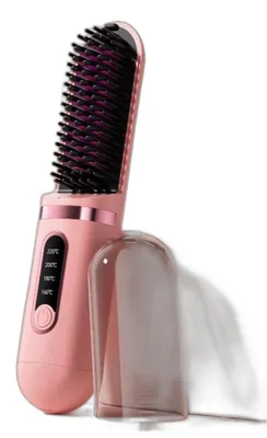 Image de INF Peigne chauffant sans fil portable NMG-Z166 — Lissage et bouclage, céramique MCH, ions négatifs, Type-C, batterie 30min Rose