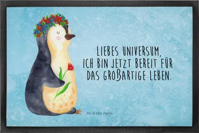 Produktbild von Mr. & Mrs. Panda fußmatte Pinguin Blumen 50 x 75 cm - Eisblau - Geschenk, Geschenkidee, Positiv, Schmutzfänger, Liebeskummer, Fußabstreifer, Schmutzmatte, Ziele