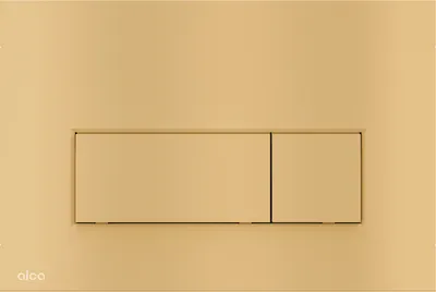 A flush-mount toilet flush plate with two buttons, presented in a gold matte finish against a matching gold background.