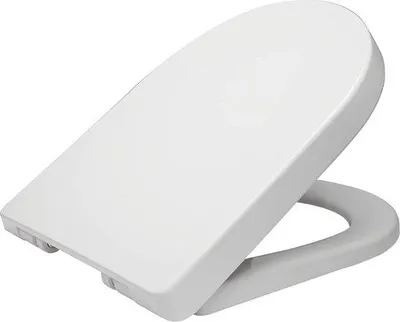 Imagen del producto de Tapa de inodoro de forma D con botón de liberación rápida, asiento de inodoro con sistema de cierre suave, color blanco, material PP