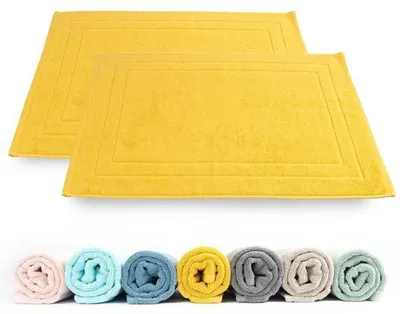 Produktbild von Ibenzoa® 2‑teiliges Badematten-Set, 100% Baumwolle, 50 x 70 cm, 700 g/m², saugfähig & schnelltrocknend, waschbar, ohne Gummirückseite, Ockergelb