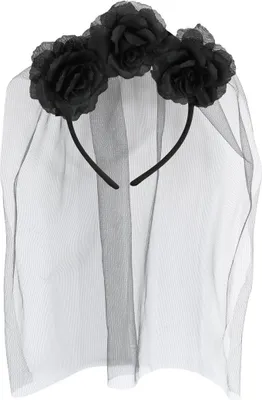 Produktbild von Haarreif mit Blumen + Tüllschleier Schwarz Horror Halloween Karneval Fasching
