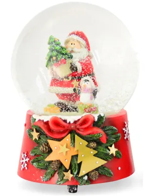 Produktbild von Spieluhr Schneekugel "Weihnachtsmann mit Pinguin" 14,5 cm | 74845 - Adventsdekoration