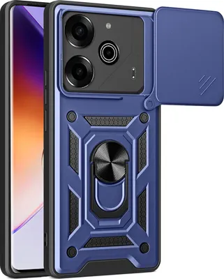 Obrázek produktu pro Pouzdro pro Tecno Pova 6 Pro, TPU Nárazník Silikonové Pouzdro s Kroužkem Stojánek, Ochrana Kamery Modrý