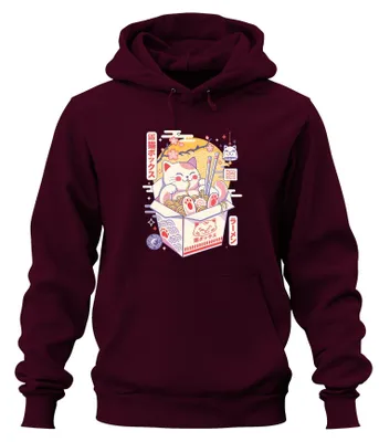 Productafbeelding van Kattenbox Ramen Japan, schattige kat, Neko, anime, Y2K, Otaku, hoodie, sweater, bordeauxrood, maat S