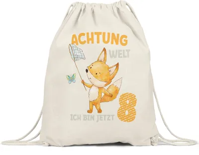 Produktbild von Achtung Welt Ich Bin Jetzt Acht Turnbeutel Gymsack 8. Geburtstag 8 Jahre  Geburtstagskind Herzlichen Glückwunsch Feiern