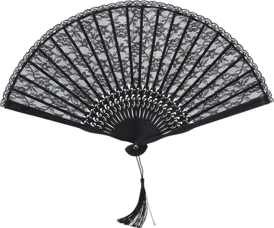 Produktbild von Japanischer Doppelschicht-Faltfächer, Vintage Spitze, für Damen, Tanz, Geschenk & Deko, Schwarz